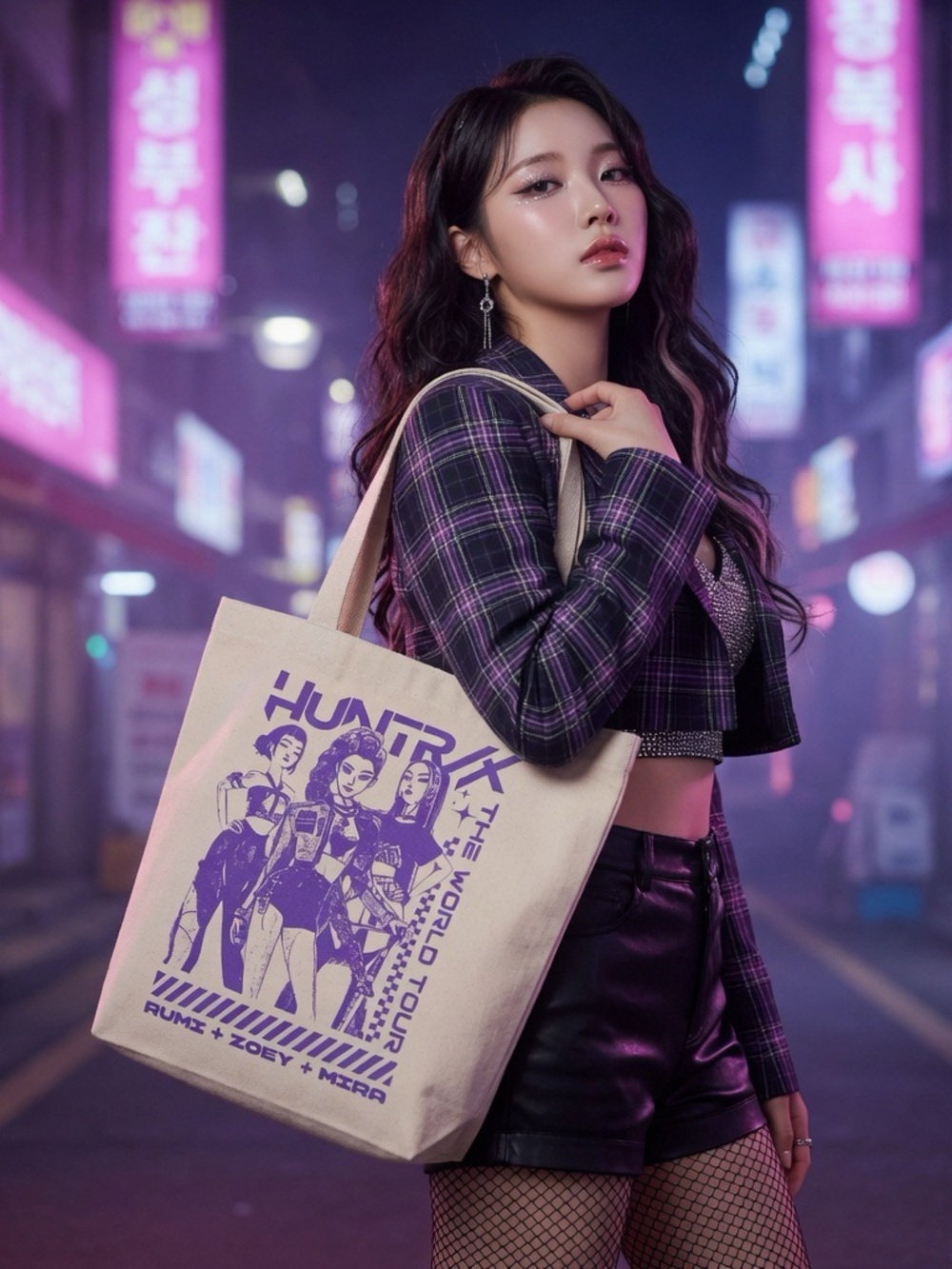Licensed K-Pop Purple Graphic Canvas Tote Bag